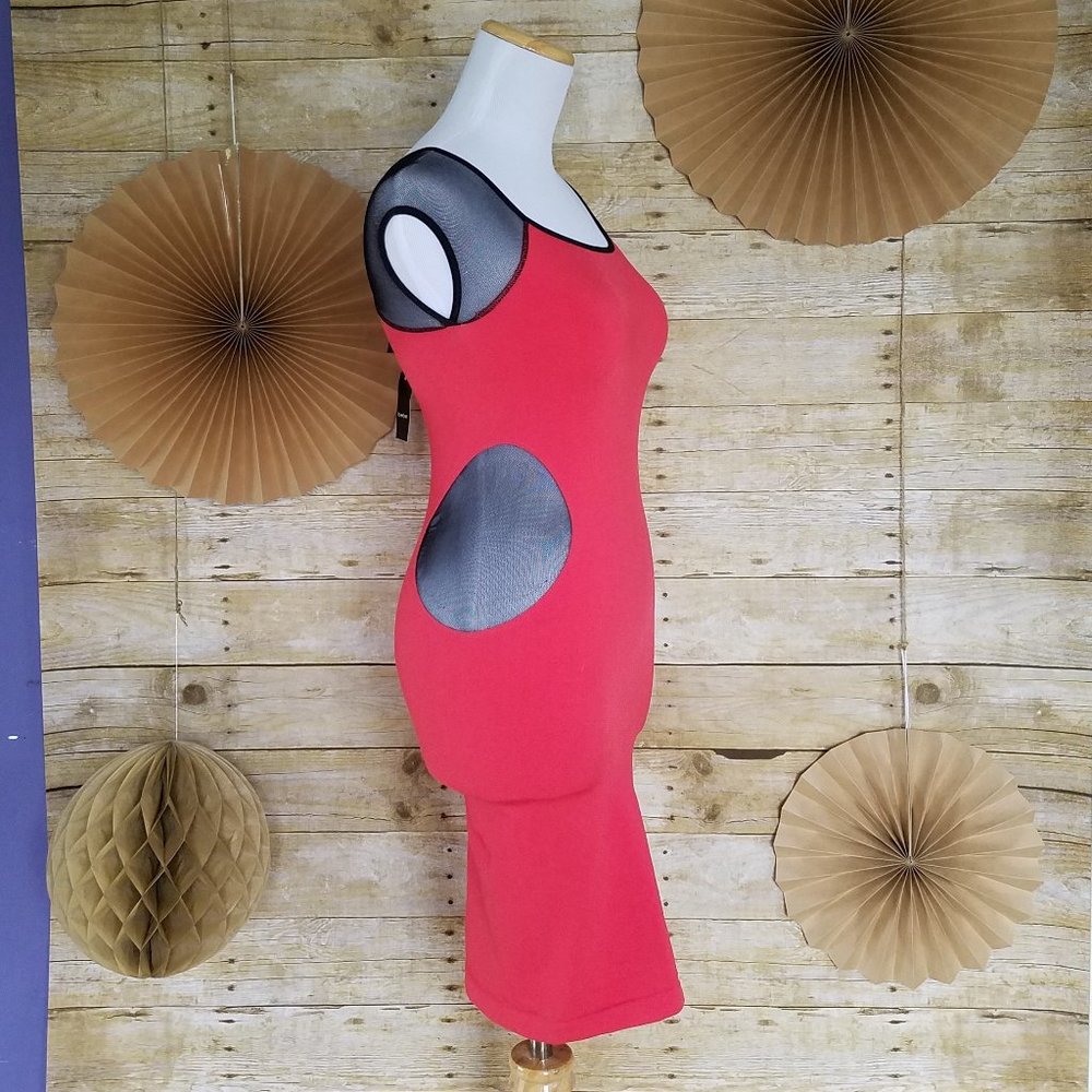 NWT - BEBE RED AND BLACK MESH BODYCON DRESS